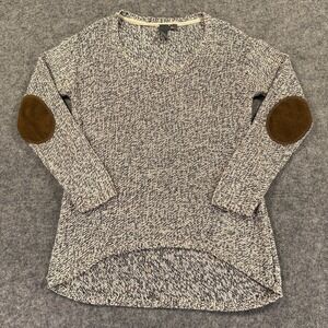 Quinn Sweater Womens Medium Gray Marled Tunic Elbow Patches Hi Low Hem Knit